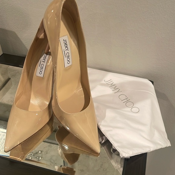 JIMMY CHOO Abel 100 Nude Patent Leather Pumps Size 10 1/2 (IT 40 1/2) - Picture 2 of 9